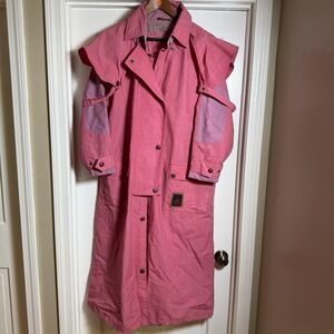 Vintage Powderhorn Coat Womens 14 Pink Long Canvas Rain Duster Ski Trench